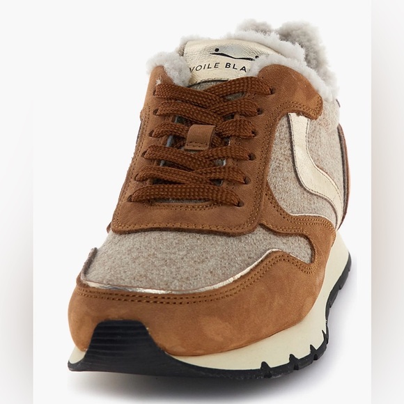 NWT VOILE BLANCHE Julia Genuine Shearling Sneaker in Brown Beige - Picture 4 of 15